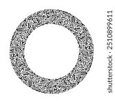 The art of Arabic calligraphy, a composition of Arabic letters in the shape of a circle border with Moroccan-style calligraphy in black and white