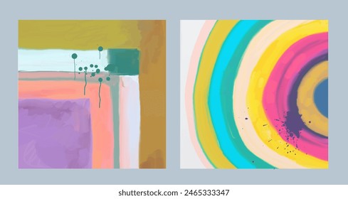 Fondo de arte y arte de diseño abstracto carteles de invitación modernos, Elementos de manchas de acuarela colorido juego de salpicaduras. Pintura minimalista de la pared acuarela. Ilustración vectorial. Arte moderno Abstractas.