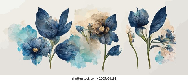  art background with blue flowers on a watercolor textur