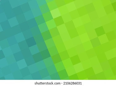 Art background of blue and green squares connected diagonally. Geometric texture. Abstract art pattern of square pixels. Vector blue and green pixels backdrop, space for your design or text