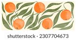 Art background with citrus, orange or grapefruit fruits in orange color in a watercolor style. Botanical banner for decor, print, textile, wallpaper, interior design.
