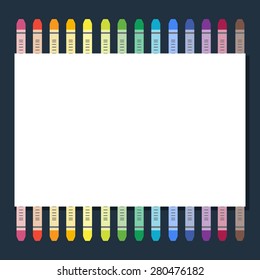Art background with  crayons and blank paper.  Vector illustration in flat design