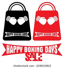 logotipo de diseño de fondo artístico. logotipo de guante de boxeo letras de bolsos rojos números fondo Boxing day sale la última plantilla banner ilustración otros texturas