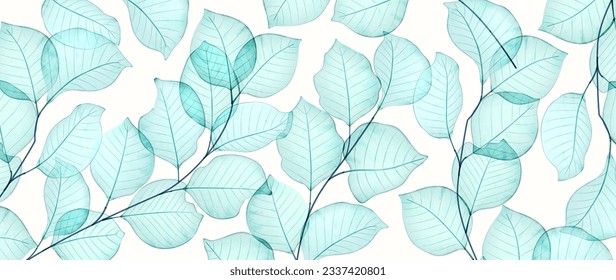 Art background with flower or tree leaves in watercolor transparent style. Botanical vector banner for decoration design, print, textile, interior, poster, wallpaper