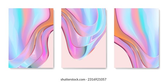 Art background with a fluid bright gradient. Vector set with geometric waves in a minimalistic style for wallpaper design, print, poster, interior design, covers, packaging.