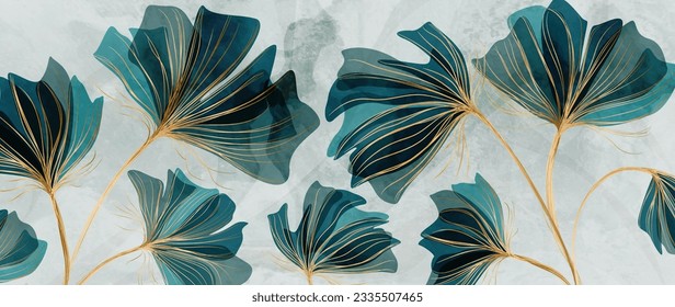 Art background with hand drawn flowers in watercolor style with golden elements in line style. Botanical flower banner for decoration design, print, wallpaper, textile, interior design, poster.