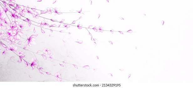 Art background with purple and pink flowers. Botanical banner with watercolor textures for decoration, design, wallpaper, packaging