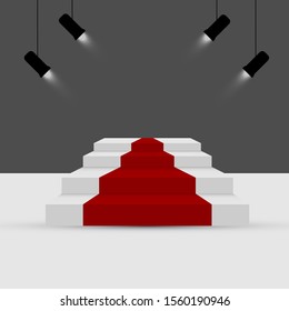 Art Background With A Red Carpet and Spotlight. Festival show poster. Vector.