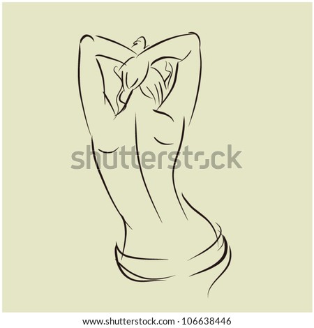 art background with topless beautiful young woman with her back, sketch vector