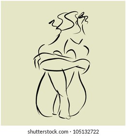 vector de fondo artístico con bella joven sentada en topless, sketch