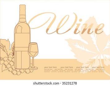 Art background with wine bottle, wineglass and grapes