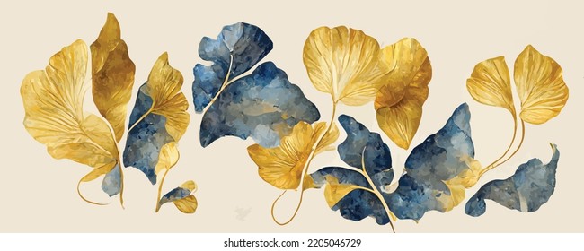 art banner with golden and blue ginkgo leaves