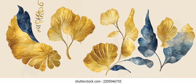 art banner with golden and blue ginkgo leaves