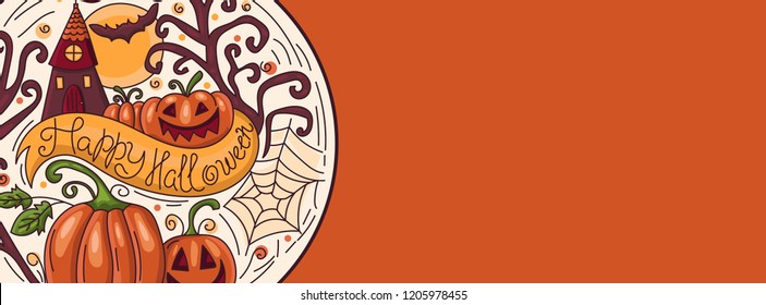 Art banner for Happy Halloween.Design template for flyers, posters,ecards, invitations, brochures. Creative style. Vector illustration
