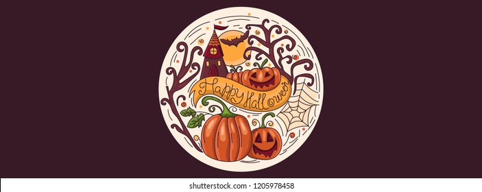 Art banner for Happy Halloween.Design template for flyers, posters,ecards, invitations, brochures. Creative style. Vector illustration