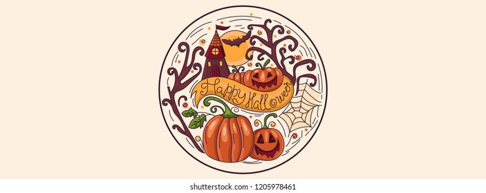 Art banner for Happy Halloween.Design template for flyers, posters,ecards, invitations, brochures. Creative style. Vector illustration