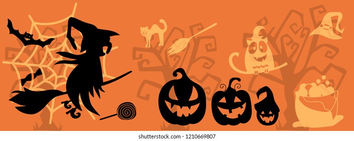 Art banner for Happy Halloween.Design template for flyers, posters,ecards, invitations, brochures. Creative style. Vector illustration