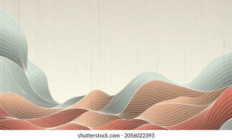 Art banner with a pattern of abstract lines and waves in an oriental style.