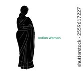 An art of beautiful lady, vector silhouette of Indian woman, A tall lady standing wearing saree