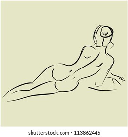 art beautiful lying in the back naked young sexy woman, sketch vector