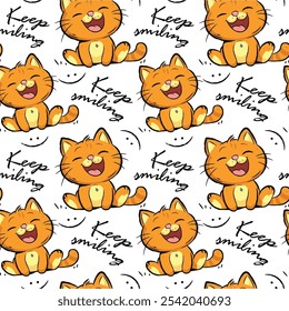 Art Beautiful seamless pattern. red kitten. cat on a white background. Design kids print. Vector