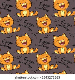 Art Beautiful seamless pattern. red kitten. cat on a brown background. Design kids print. Vector