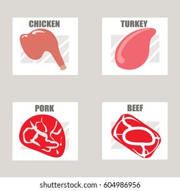 The art of the beef . Vector illustration with abstract handmade icons placed on the white background. Styled food attributes of different sizes on the white background.
