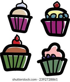 art birthday cupcake icon set