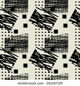 art black graphic geometric seamless pattern, square background with simple grunge ornament