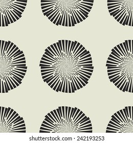 art black graphic geometric seamless pattern, square background with simple circle floral star, sun and snowflake ornament