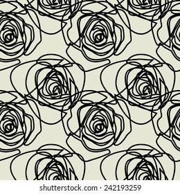 art black graphic geometric seamless pattern, square background with roses floral ornament