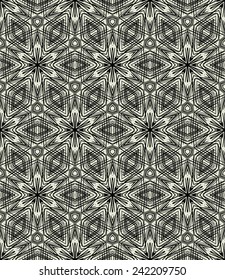 art black graphic geometric seamless pattern, rectangle background with floral stars and snowflake ornament