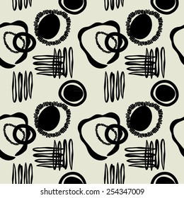 art black graphic geometric seamless pattern, square background with sketched circle ornament in art deco style