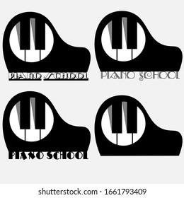 art black minimal piano music school logo with inscription set