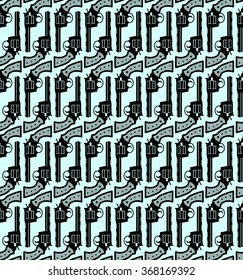 Art black revolver seamless pattern blue