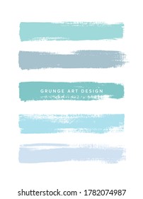 Art blue shades brush painted textured stripes set isolated vector background. Watercolor stroke set.