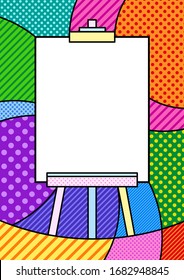 Art Board Frame With White Blank Canvas Modern Pop Art Vector Graphic Element For Your Design. Colourful Back To School Concept Illustration. 