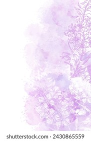 Art botanical background vector. Luxury design with  fireweed flowers and pink watercolor splash. Template design for text, packaging and prints. 