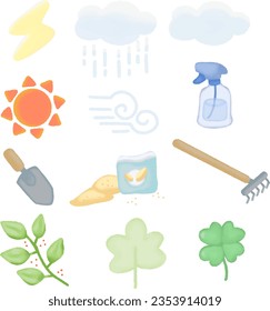 art, bottle, boy, cactus, cartoon, character, child, cloud, clover, clover leaf, collection, cute, design, flower, girl, green, icon, illustration, leaf, lotus leaf, mascot, plant, rain, rake, rose, 