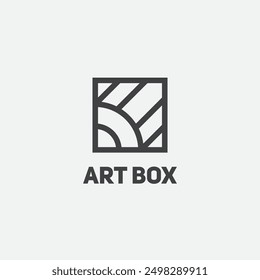 Plantilla de diseño de logotipo de caja de arte. Estilo gráfico lineal. Ilustración vectorial.