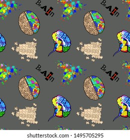 Art brain pattern with two hemispheres. Colorful multicolored creative brain.