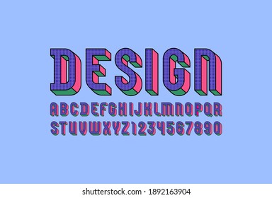 Art bright font, trendy abstract alphabet, modern 3d letters and numbers from black dots, vector illustration 10EPS