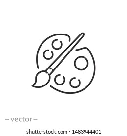 Art Brush Icon, Paint Palette, Thin Line Web Symbol On White Background - Editable Stroke Vector Illustration Eps 10