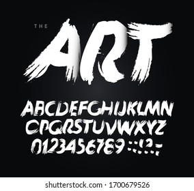 Art Pinselbriefe und Zahlen gesetzt. Handgezeichnetes, künstlerisches Alphabet. Moderne Schrift für Schlagzeilen, Logos, Schriften, Monogramme. Typografie-Design der Vektorillustration.