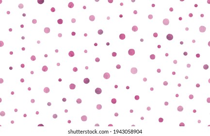Art Brush Paint Vector Watercolor Circles. Pink Rounds Texture. Color Grunge Dots Wallpaper. Seamless Vector Watercolor Circles. Pastel Hand Paint Spots Illustration. Cute Watercolor Circles.