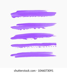 Art brush painted acrylic textured stripes set isolated vector background. Watercolor splash stroke set.