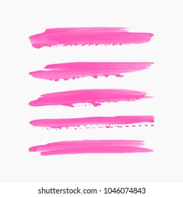 Art brush painted acrylic textured stripes set isolated vector background. Watercolor splash stroke set.