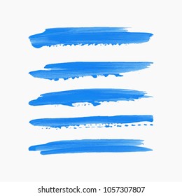 Art brush painted acrylic textured stripes set isolated vector background. Watercolor splash stroke set.