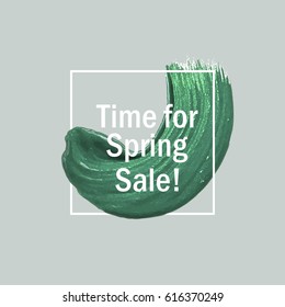Art brush painted texture background. Abstract brush watercolor acrylic stroke poster over square frame vector illustration. Sale banner, logo, stickers, backgrounds, boxes design. Spring Sale