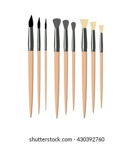 Art brush set. Isolated objects on white background. Vector illustration.